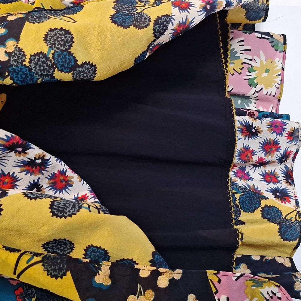 Maeve Flounce Patchwork 100% Silk Skirt Size SP - Picture 5 of 8